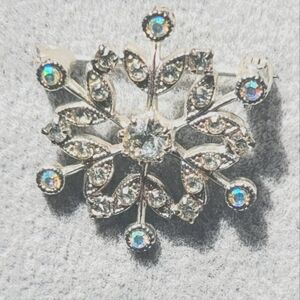 Ice Blue Rhinestone Snowflake Brooch